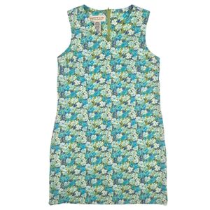 Y2k Faded Glory Blue Green Cotton Floral V-Neck Dress Size M
